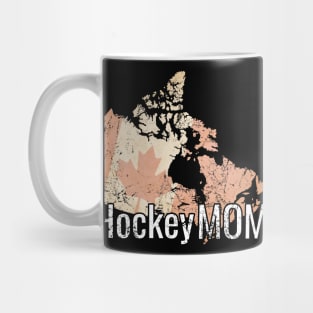 Hockey Mom in white with Canadian flag in sepia Mug